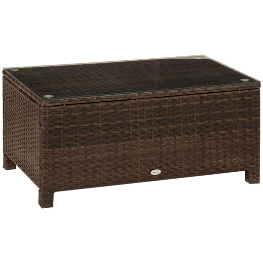 PE Rattan Garden Coffee Table with Glass Table Top