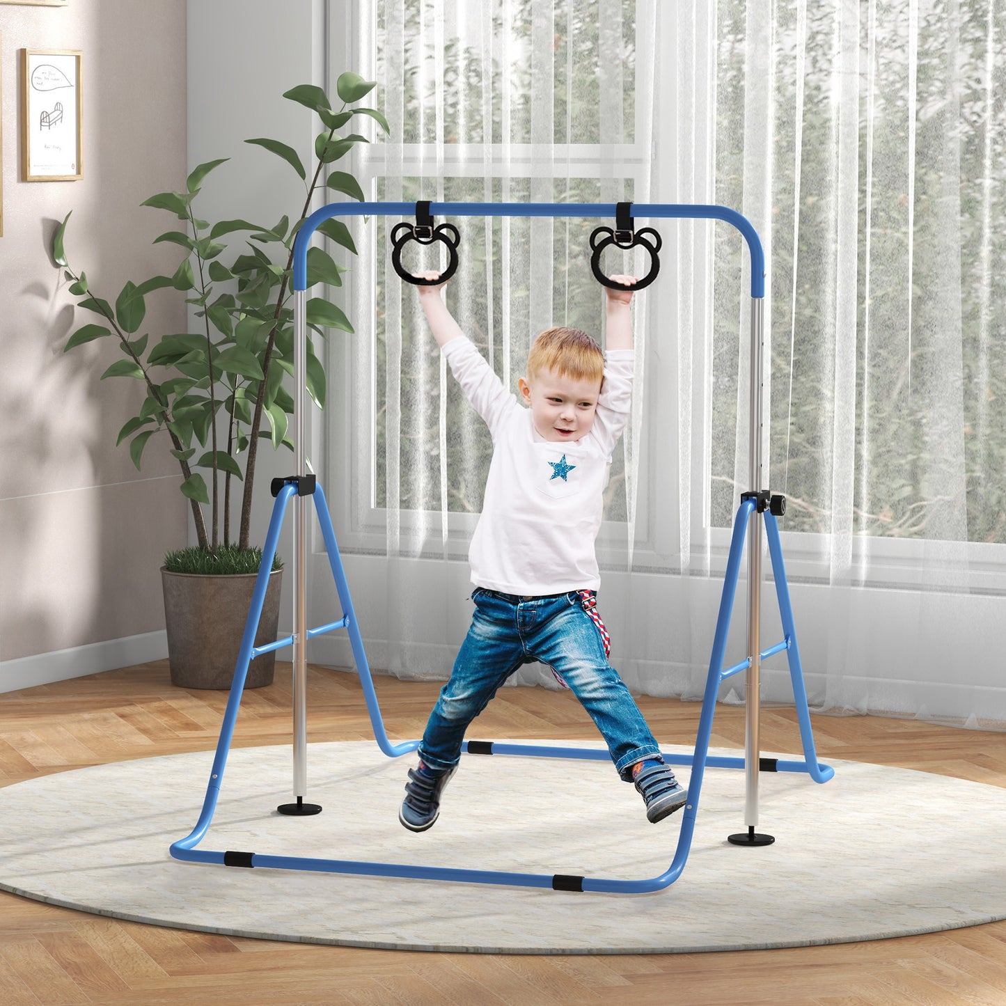 Adjustable Height, Foldable Kids Gymnastics Bar w/ Non-slip Rubber