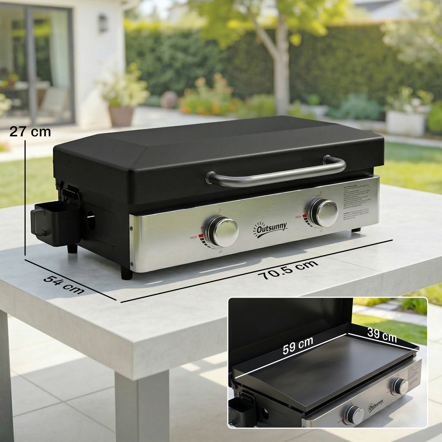 2 Burner Grill Griddle, Portable Gas Plancha, 6 kW