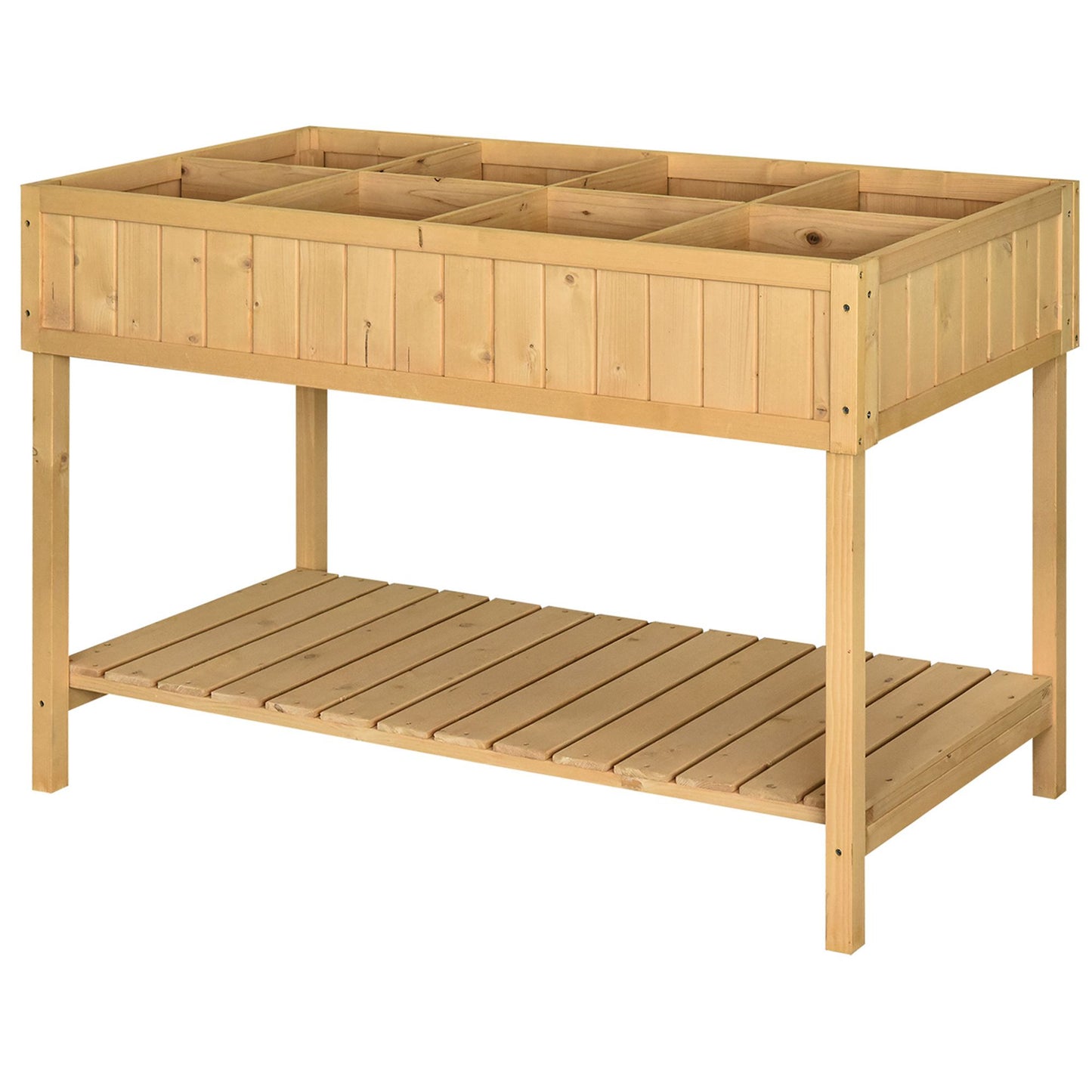 Garden Wooden Planters, Rectangular 8 Compartment Plant Stand