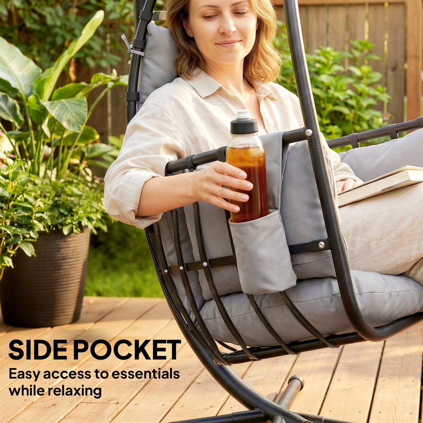 Hanging Egg Chair, Indoor Outdoor Swinging Hammock Chair with Stand