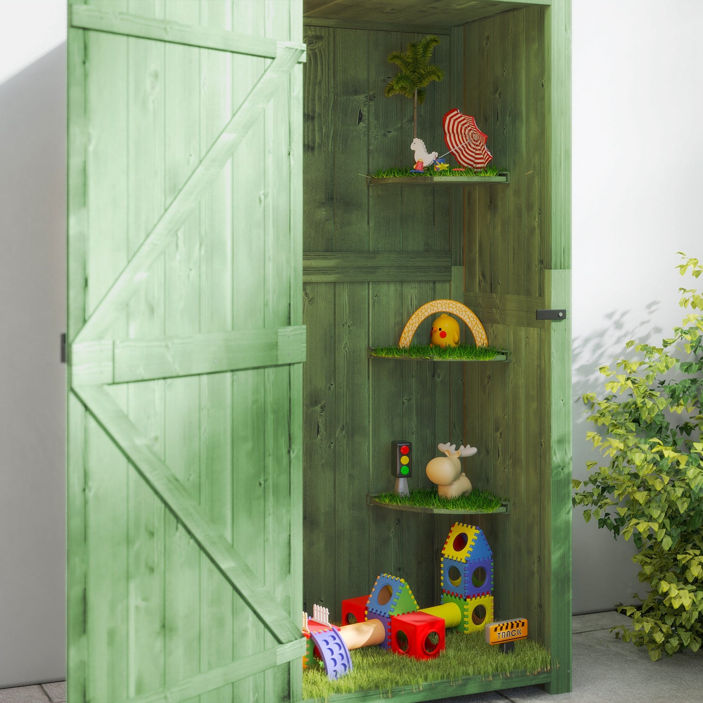Small Shed, Tall Slim Wooden Garden Shed with 3 Removable Shelves