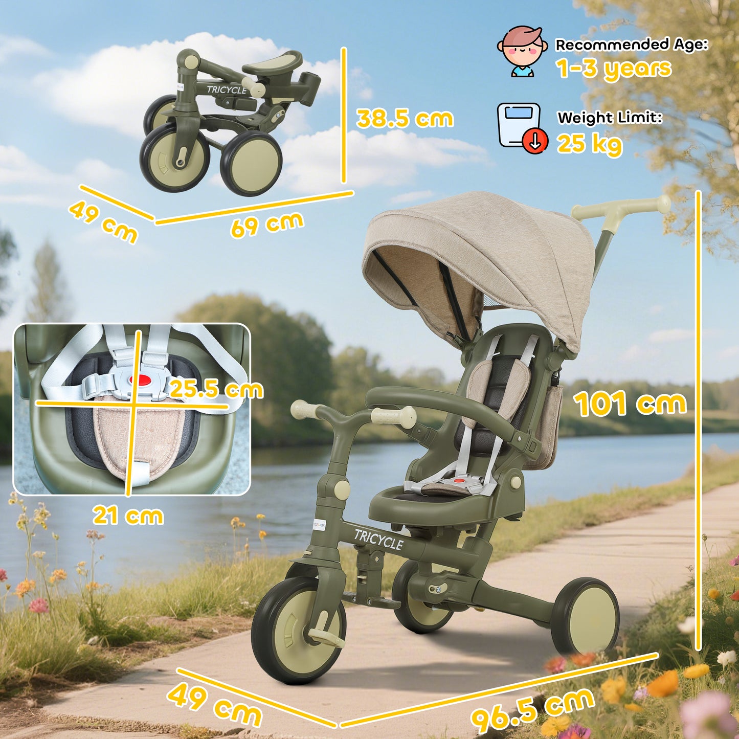 5 in 1 Kids Trike with Adjustable Backrest