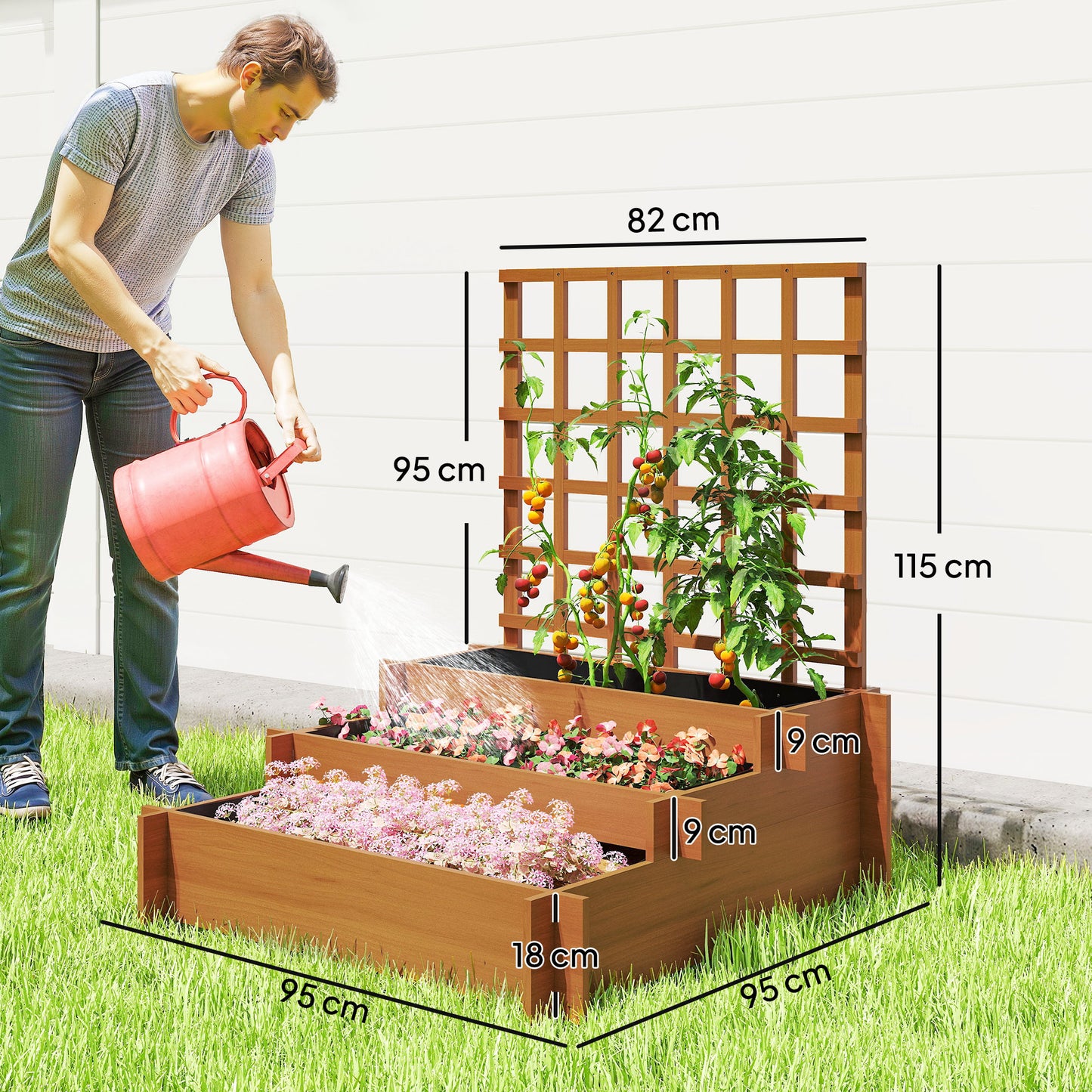 3 Tier Garden Planters with Trellis for Vine Climbing (1)