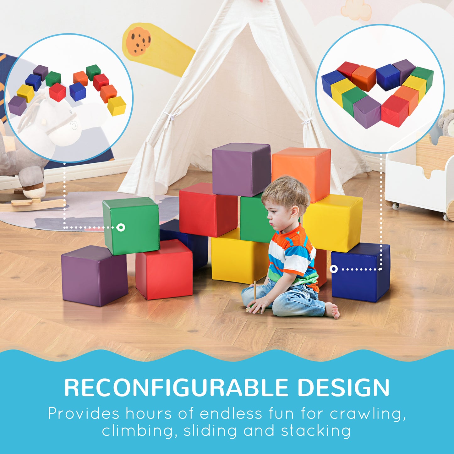 12 Piece Soft Play Foam Blocks Toy Building Stacking Compliant