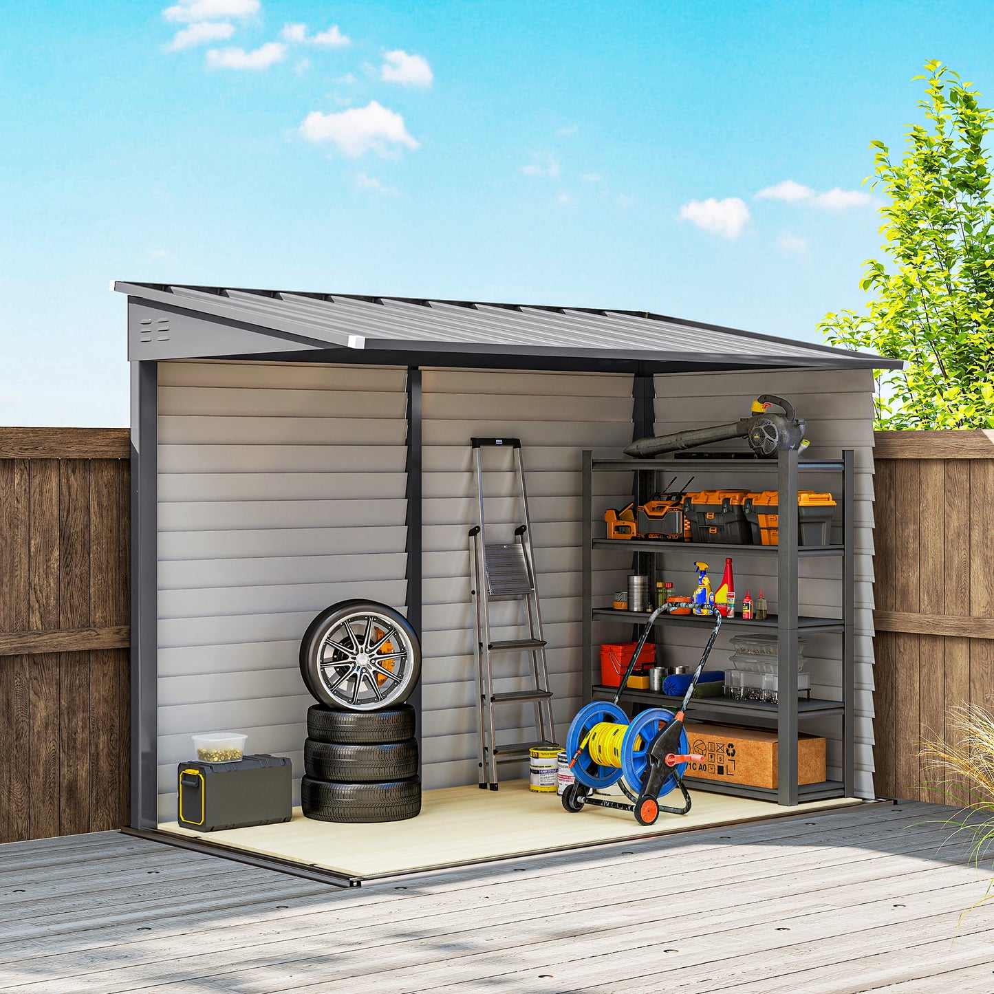 5 x 9ft Galvanised Metal Garden Shed with Foundation Kit