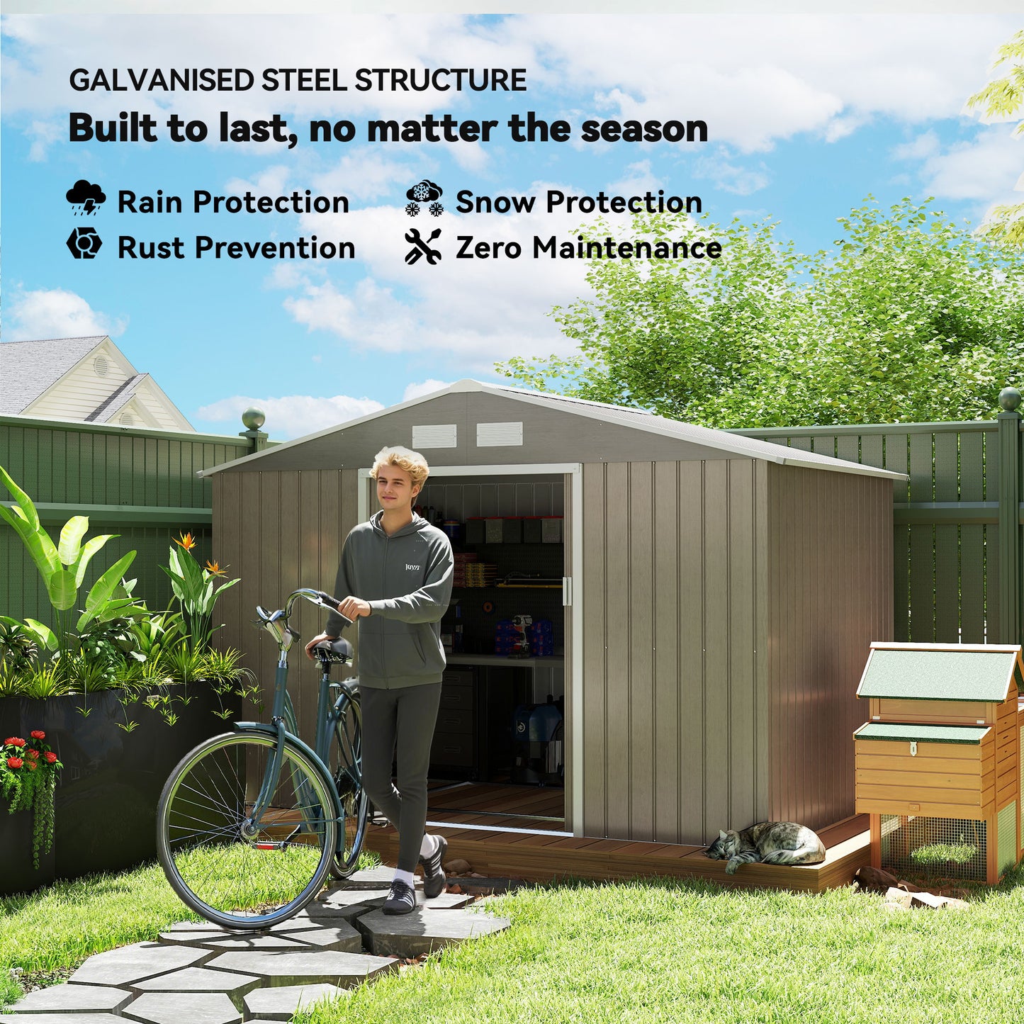 9 x 6ft Steel Garden Shed, Outdoor Storage Tool House with Vents