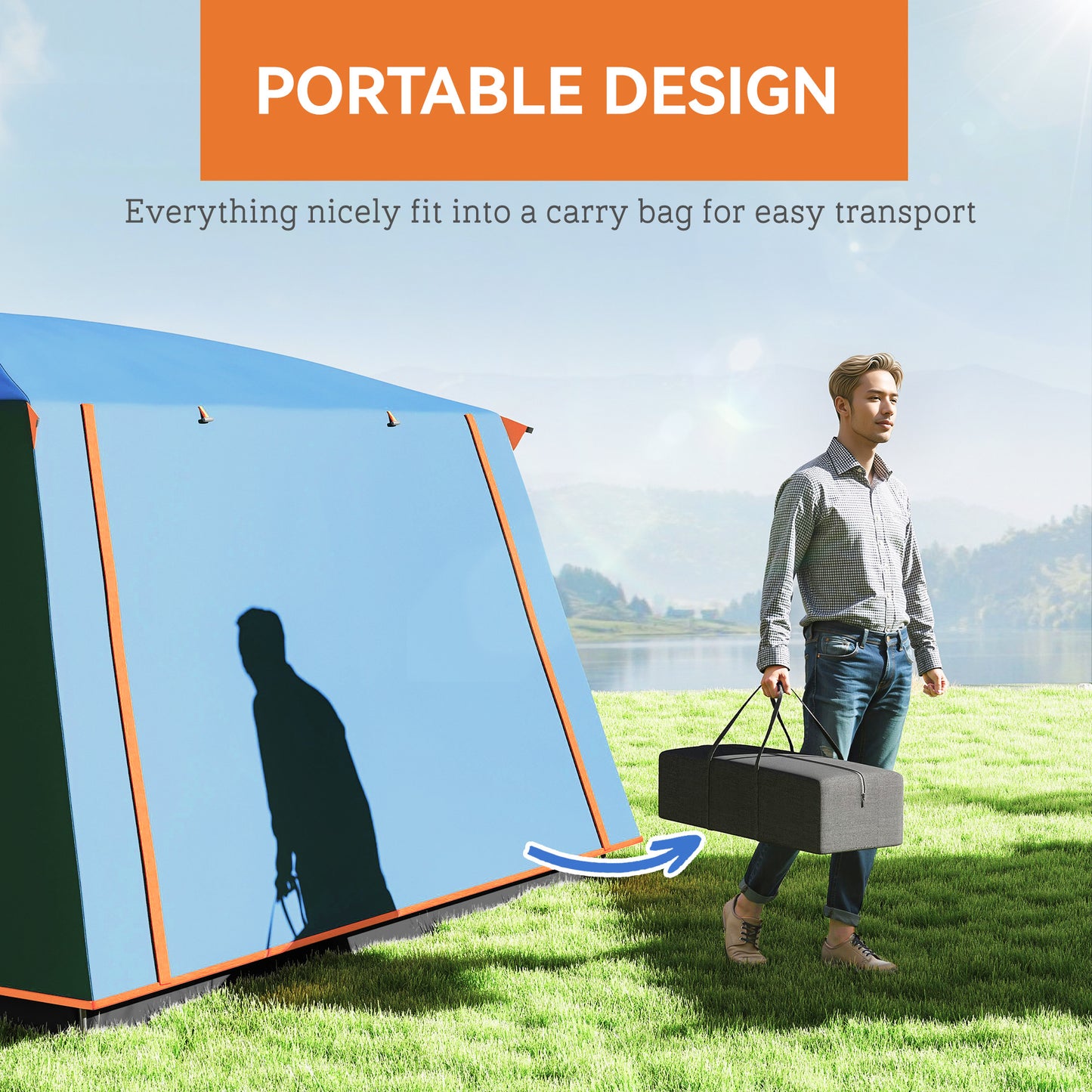 5 Man Camping Tent, Double Layer Tunnel Tent with Porch