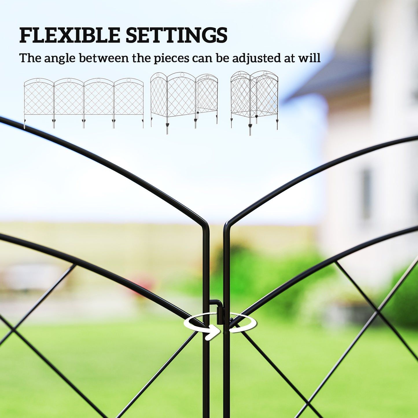 Steel Decorative Outdoor Picket Fence Panels Set of 4