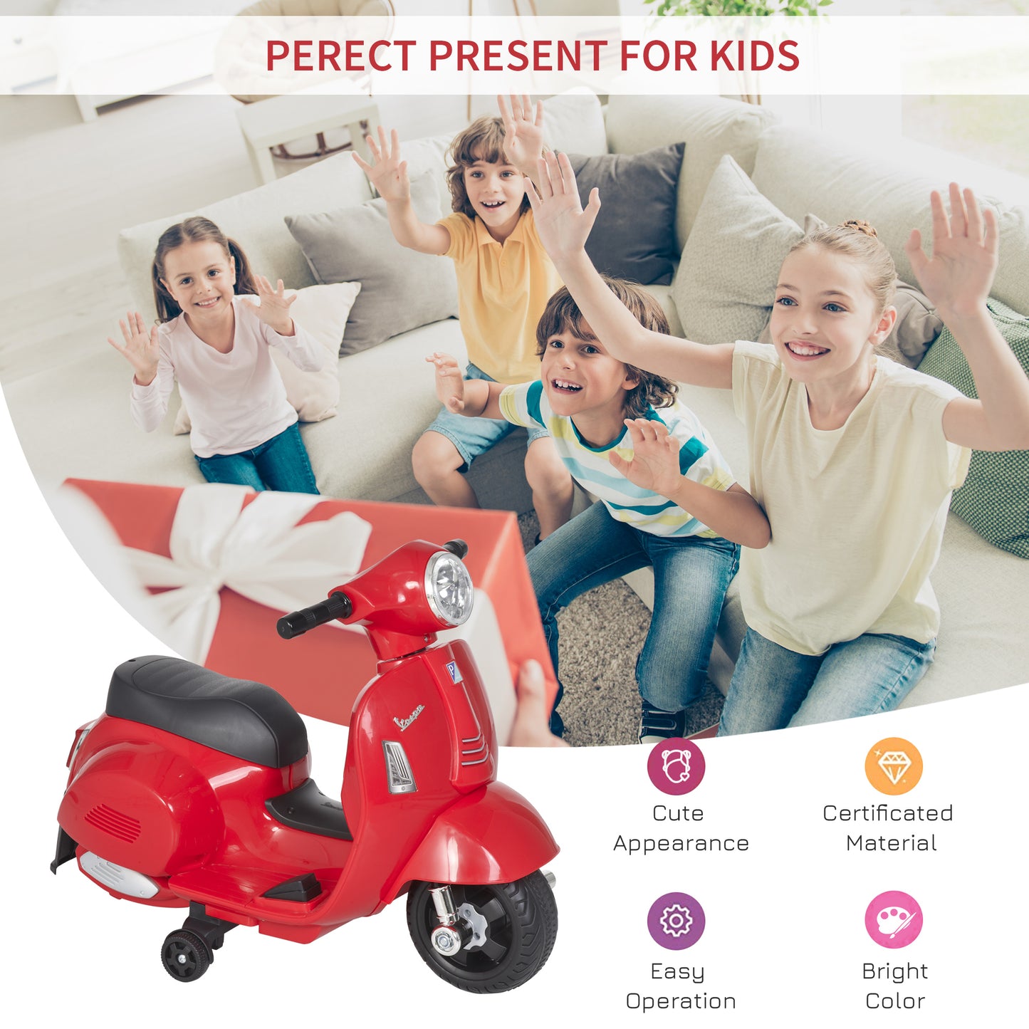 Vespa Licensed 6V Kids Electric Motorbike Ride On Motorcycle