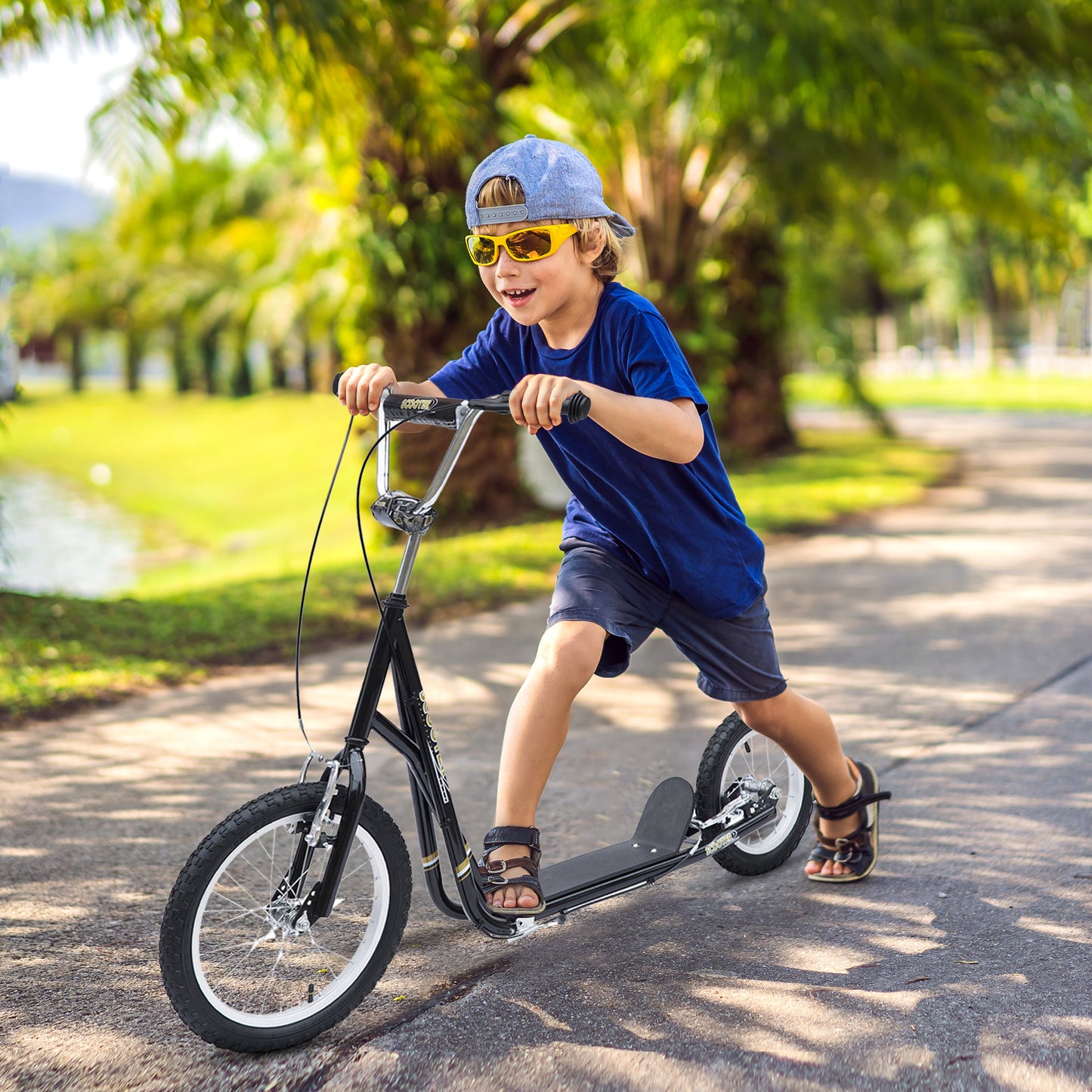 Kids Scooter, Teen Kick Scooter with Rubber Wheels, 16" Front Wheel