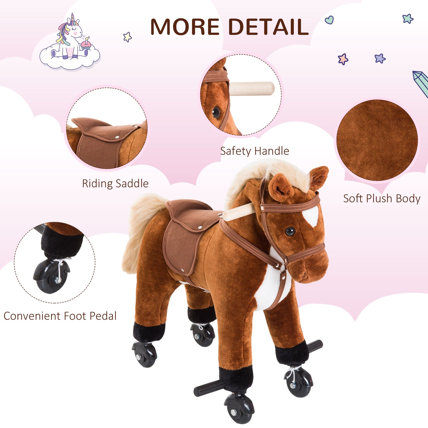 Rocking Horse Kids Ride on Walking Horse Animal Pony Wheeled Riding
