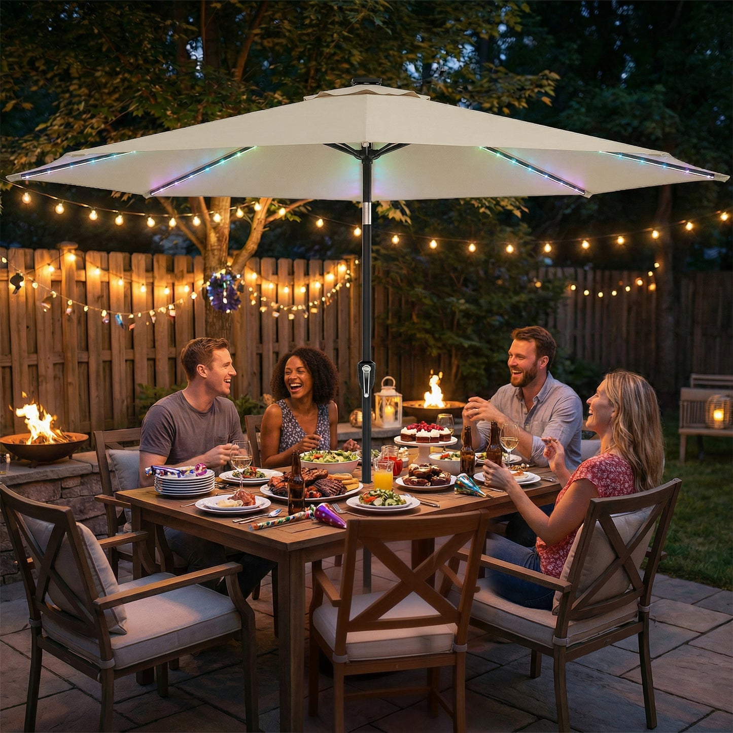 3 m Garden Parasol Umbrella with 112 Solar Powered LED Lights