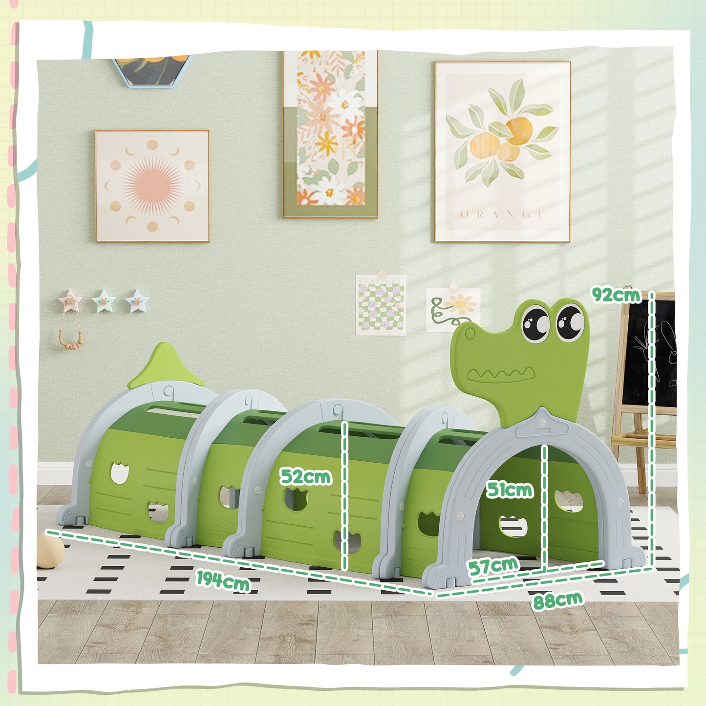 Crocodile Design Kids Play Tunnel for Ages 3-6 Crawl and Climb