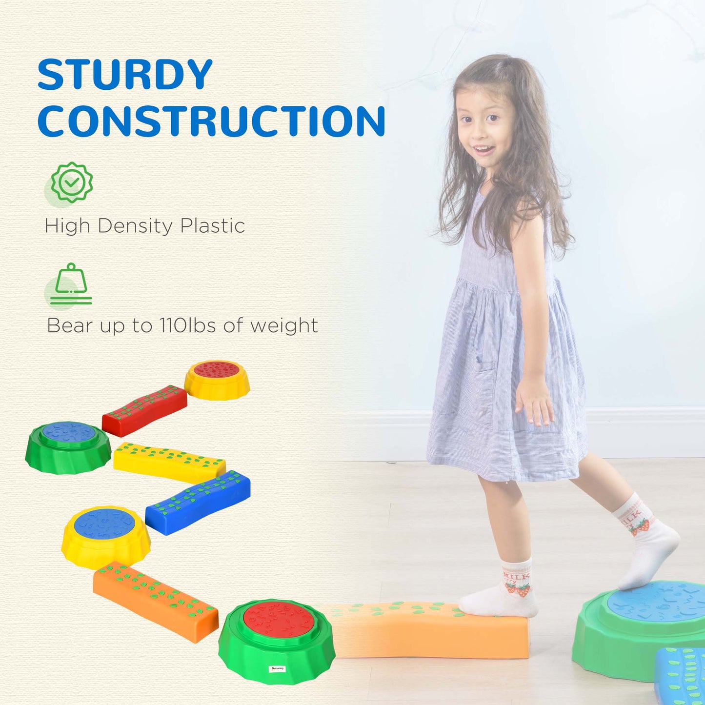 Eight-Piece Kids Stepping Stones, with Non-Slip Surface & Bottom