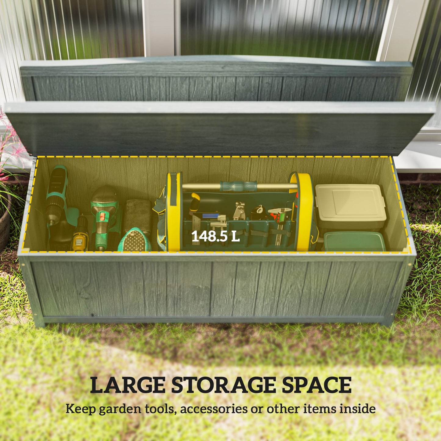 Wood Storage Bench for Patio Furniture, Outdoor Garden Seating Tools