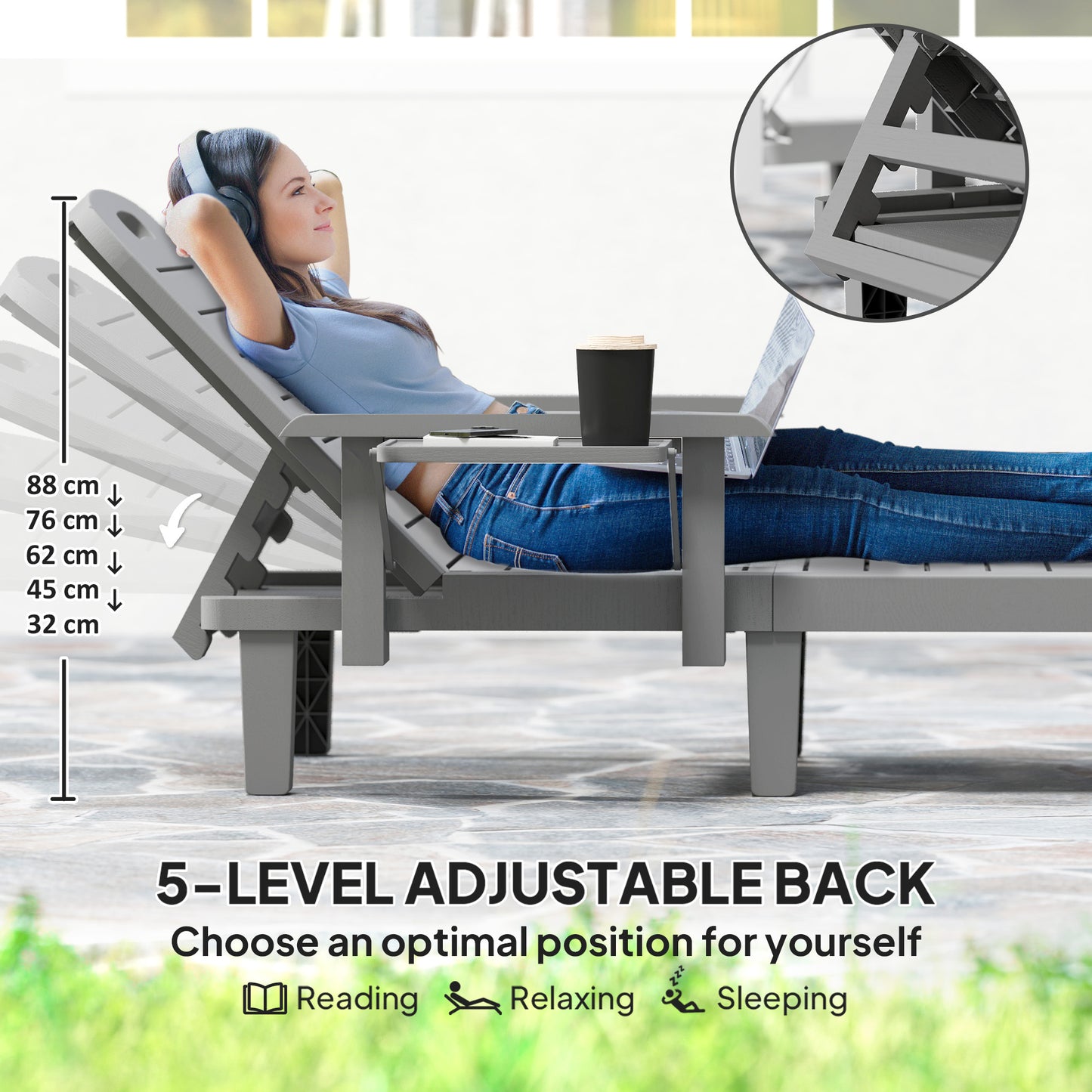 Set of 2 Resin Reclining Sun Loungers for Garden