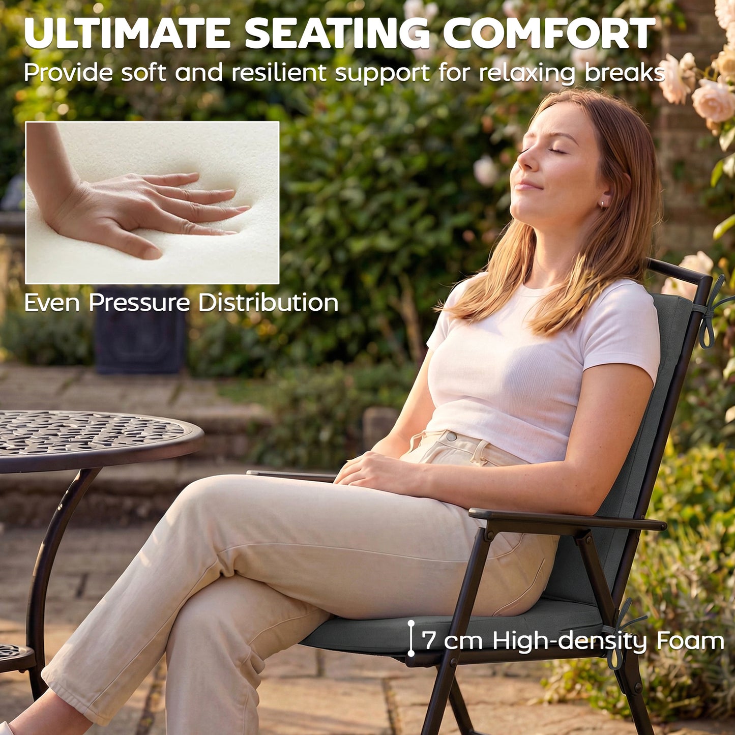 Outdoor Seat Cushions Set of 2 with Ties, Waterproof Garden Seat Pads