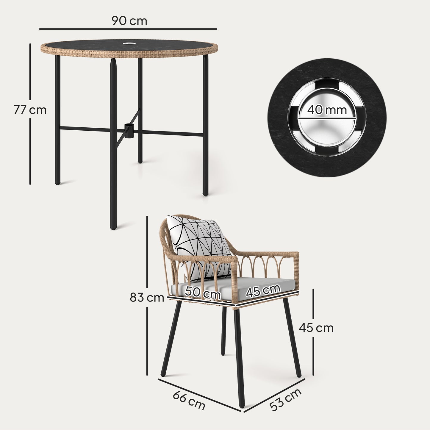 5 Piece Patio Rattan Dining Set