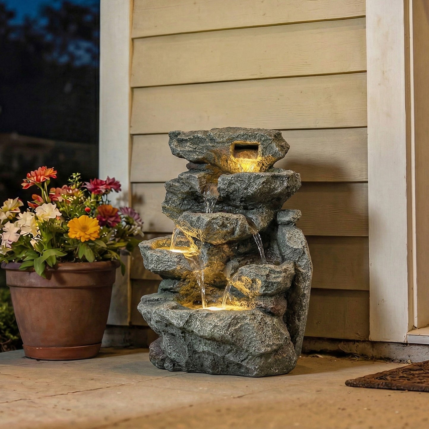 Outdoor Fountain with 6-Tier Rock Design