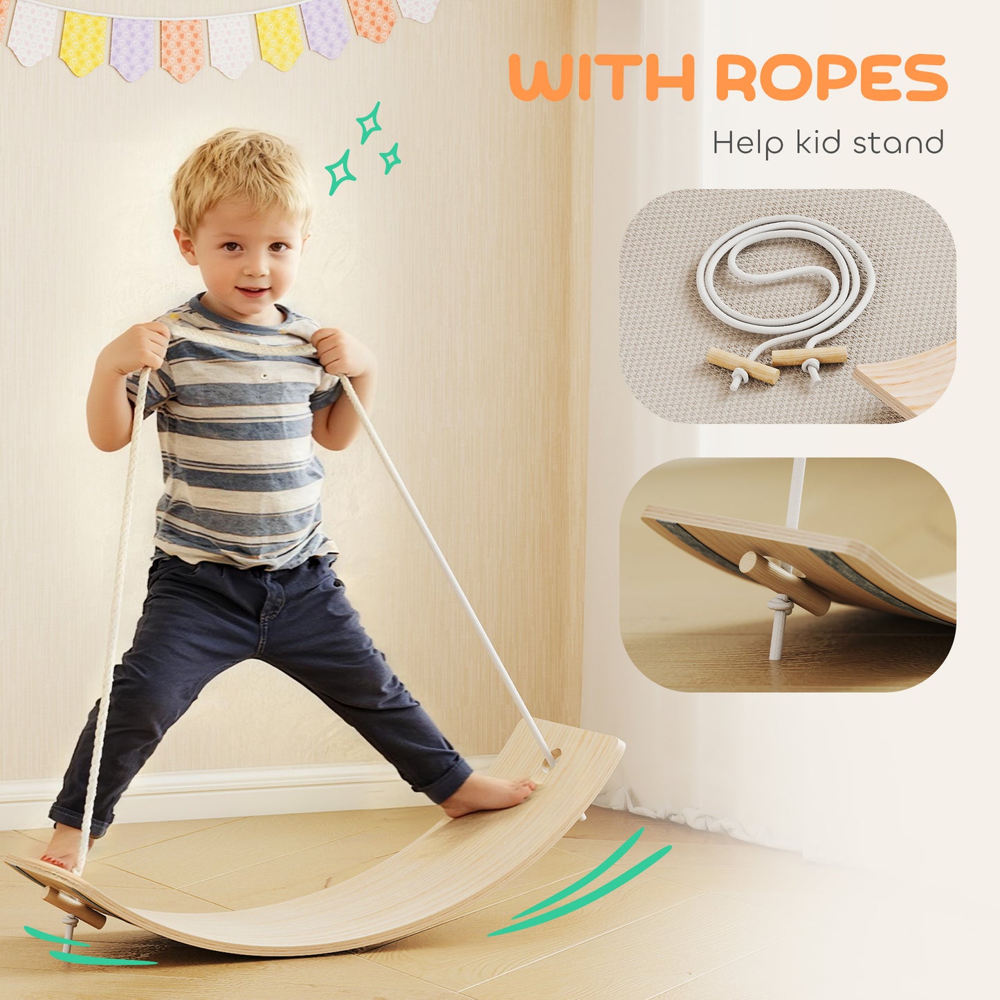 Kids Wooden Balance Board with Rope