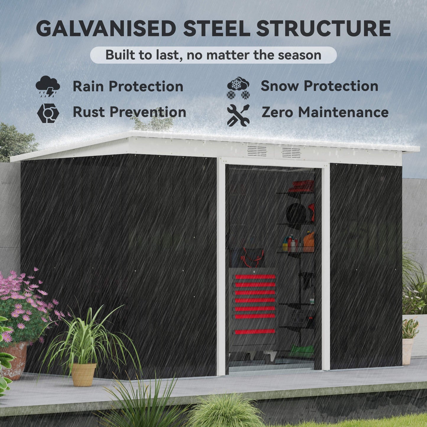 9ft x 4ft Metal Garden Shed, Outdoor Tool House with Foundation Kit