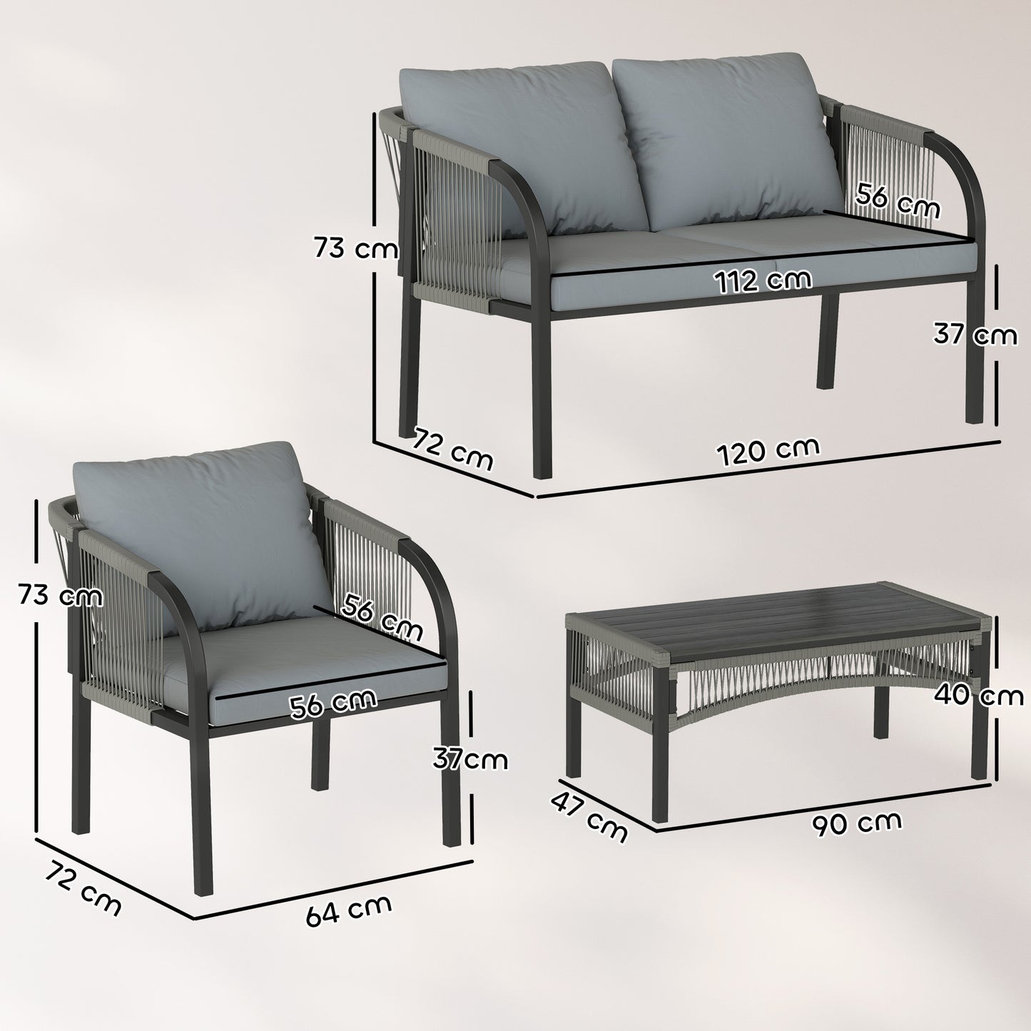 4 Piece Rattan Garden Furniture Set with Loveseat, Armchairs, Table