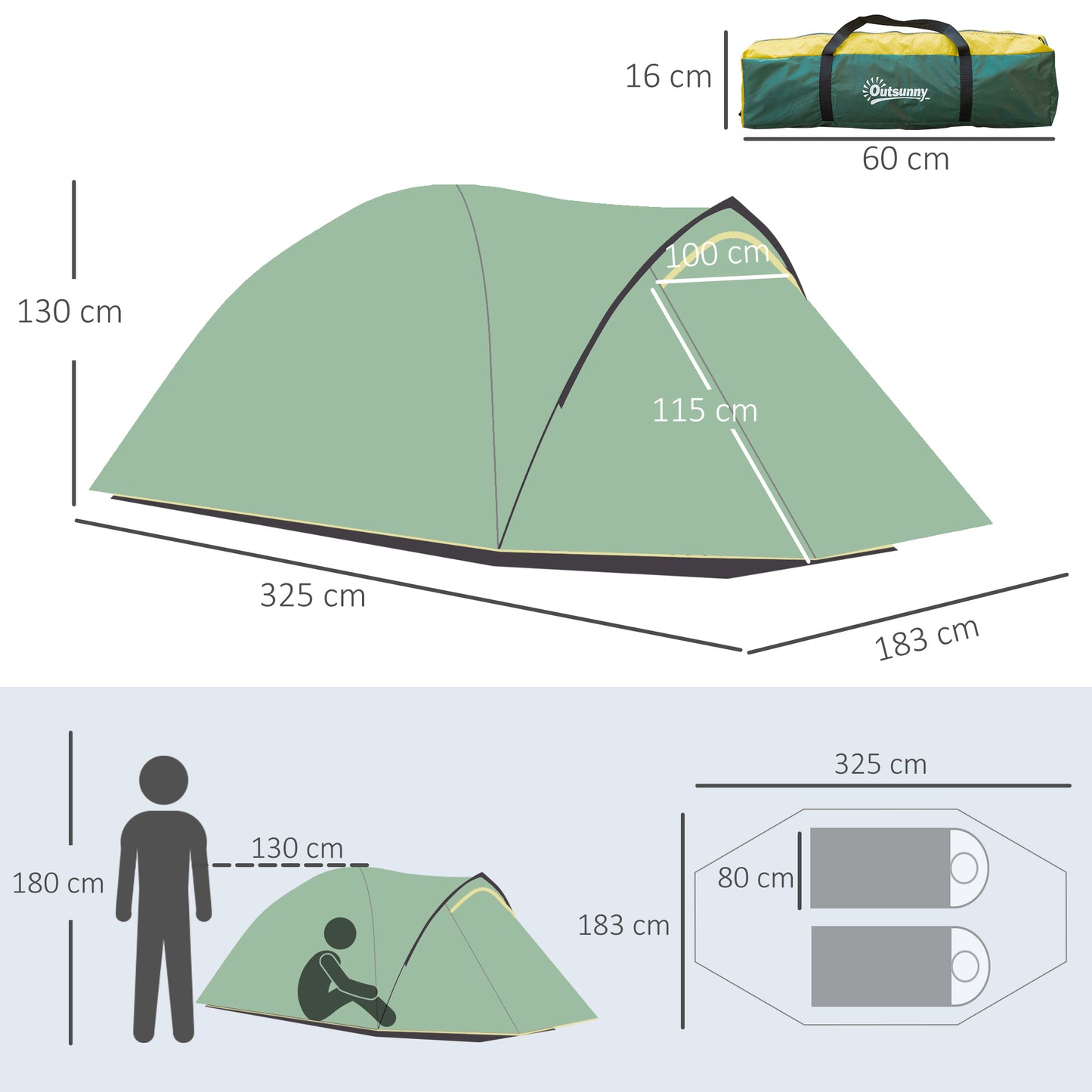 Dome Tent for 2 Person Camping Tent with Large Windows