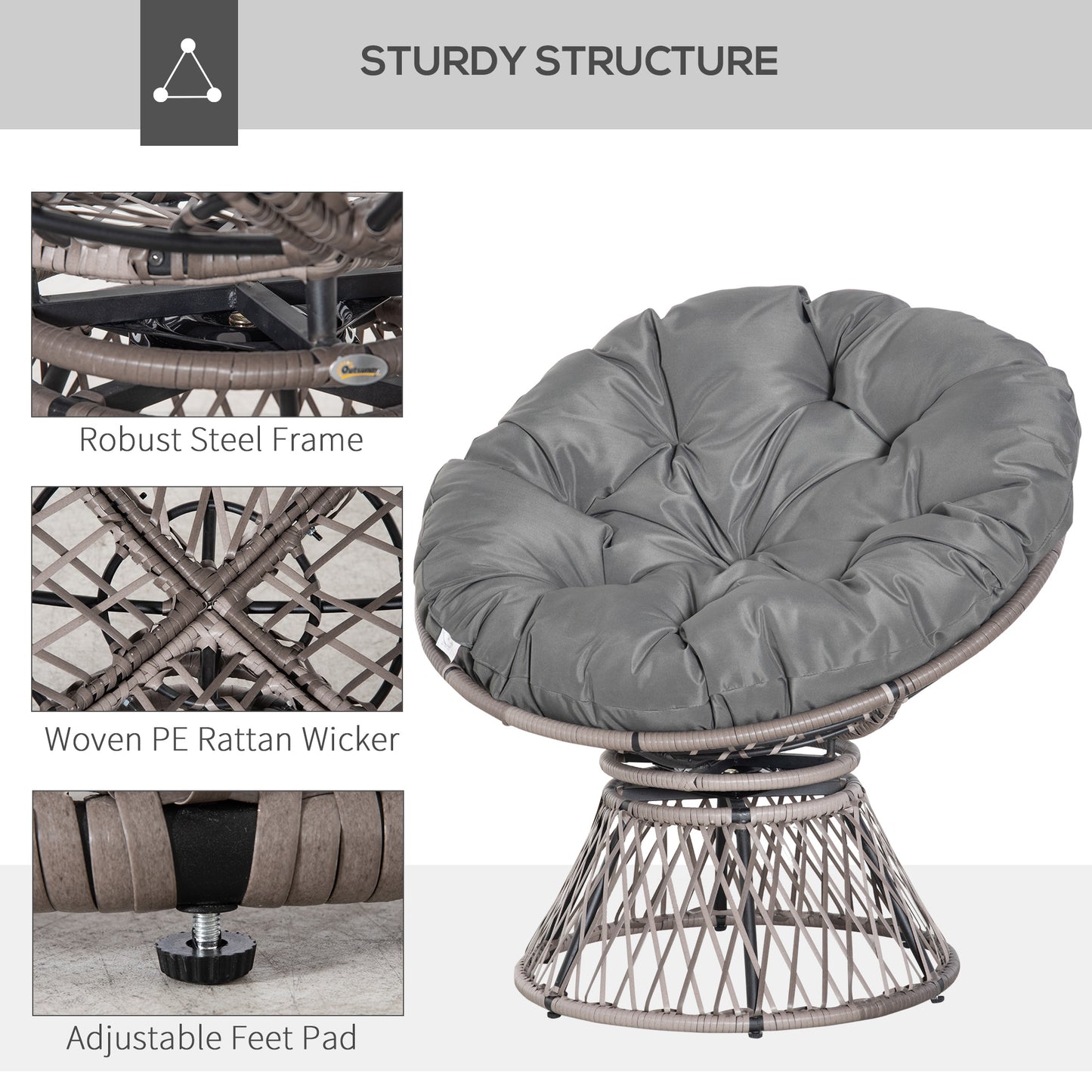 360° Swivel Rattan Papasan Moon Bowl Chair Round Lounge Garden