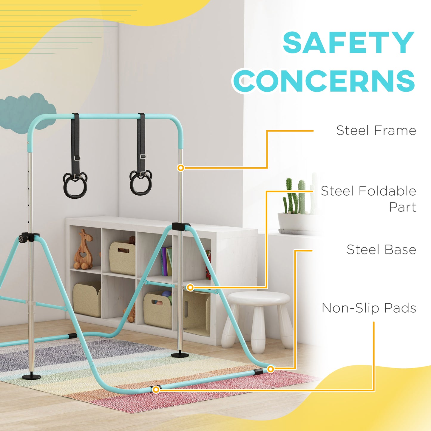 Adjustable Height, Foldable Kids Gymnastics Bar w/ Non-slip Rubber