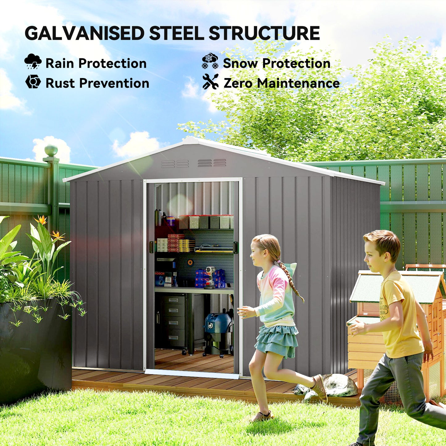 8 x 6ft Galvanised Steel Shed, with Double Door