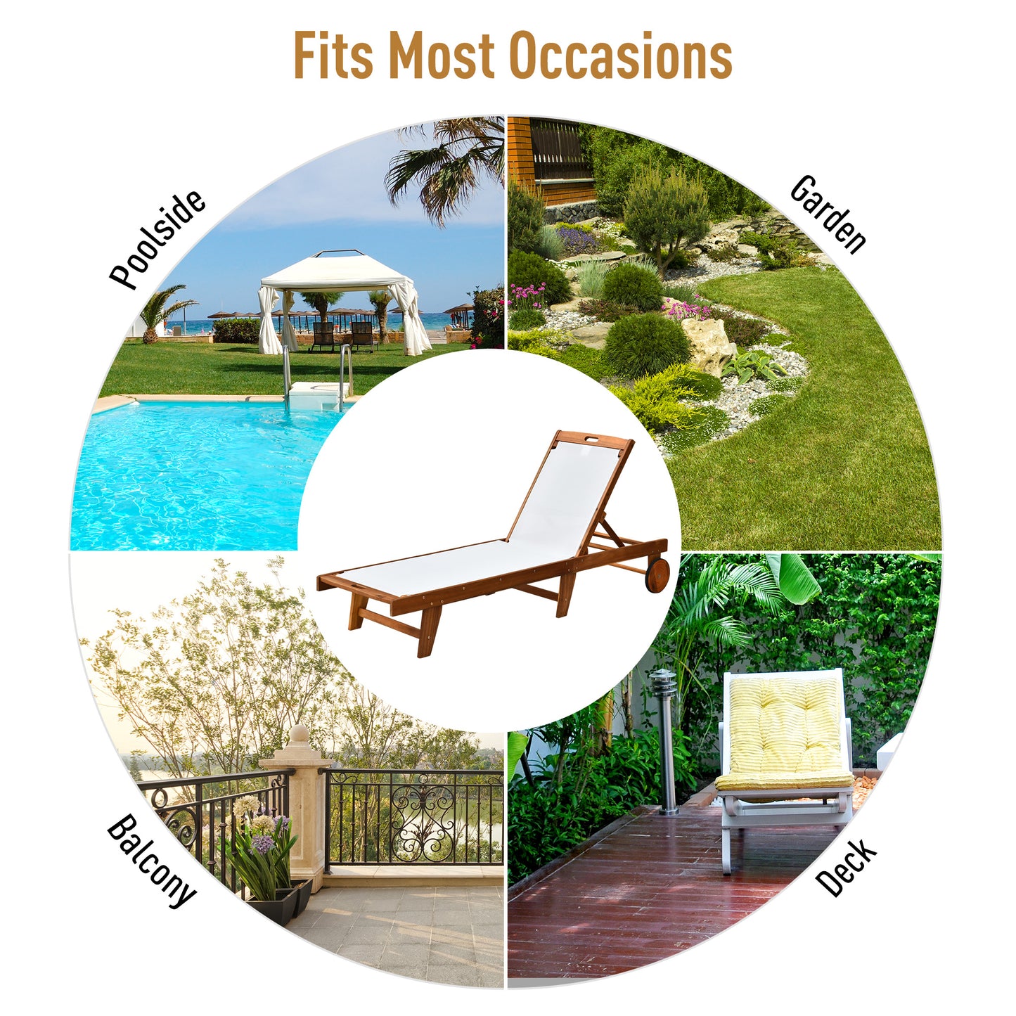 Outdoor Acacia Wood Texteline Beach Sun Lounger Garden Patio Sunbed