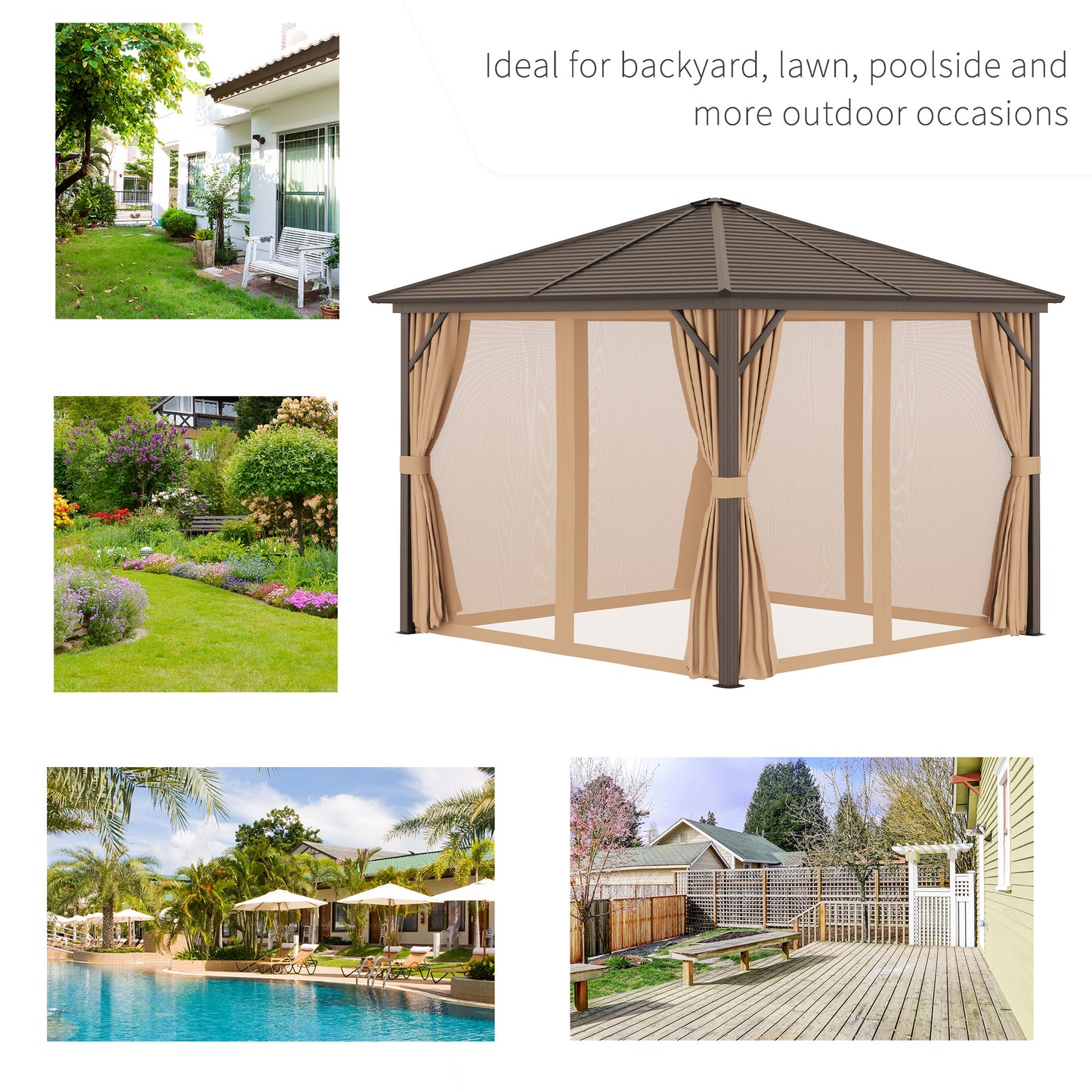 3 x 3(m) Metal Hardtop Gazebo, with Curtains and Accessories