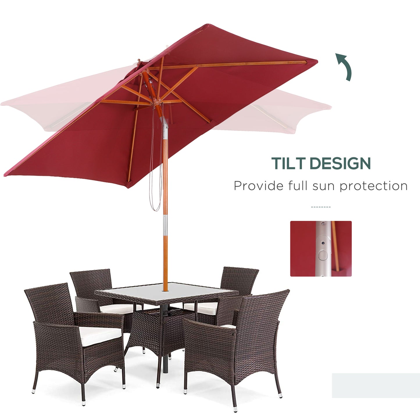 2m x 1.5m Garden Parasol Umbrella with Tilting Sunshade Canopy