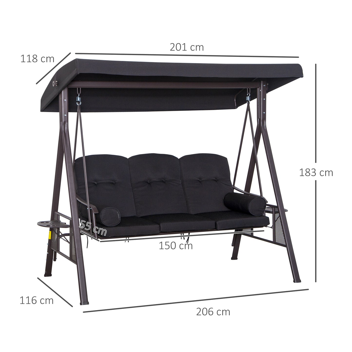 3 Seater Swing Chair Hammock Chair with Adjustable Canopy