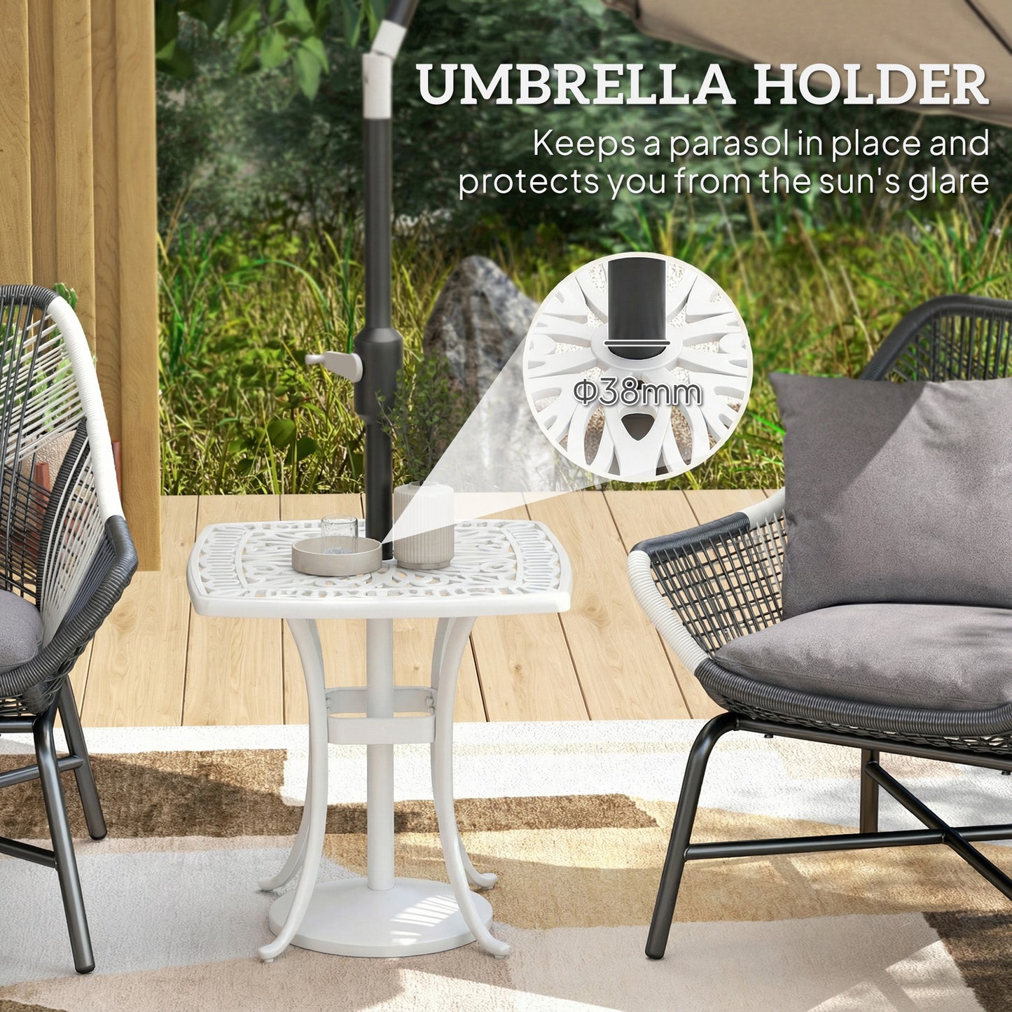 Outdoor Garden Table with 38mm Dia. Umbrella Hole