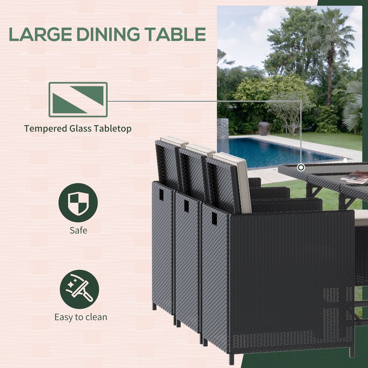 Rattan Dining Set Garden Furniture Patio set 11 PC