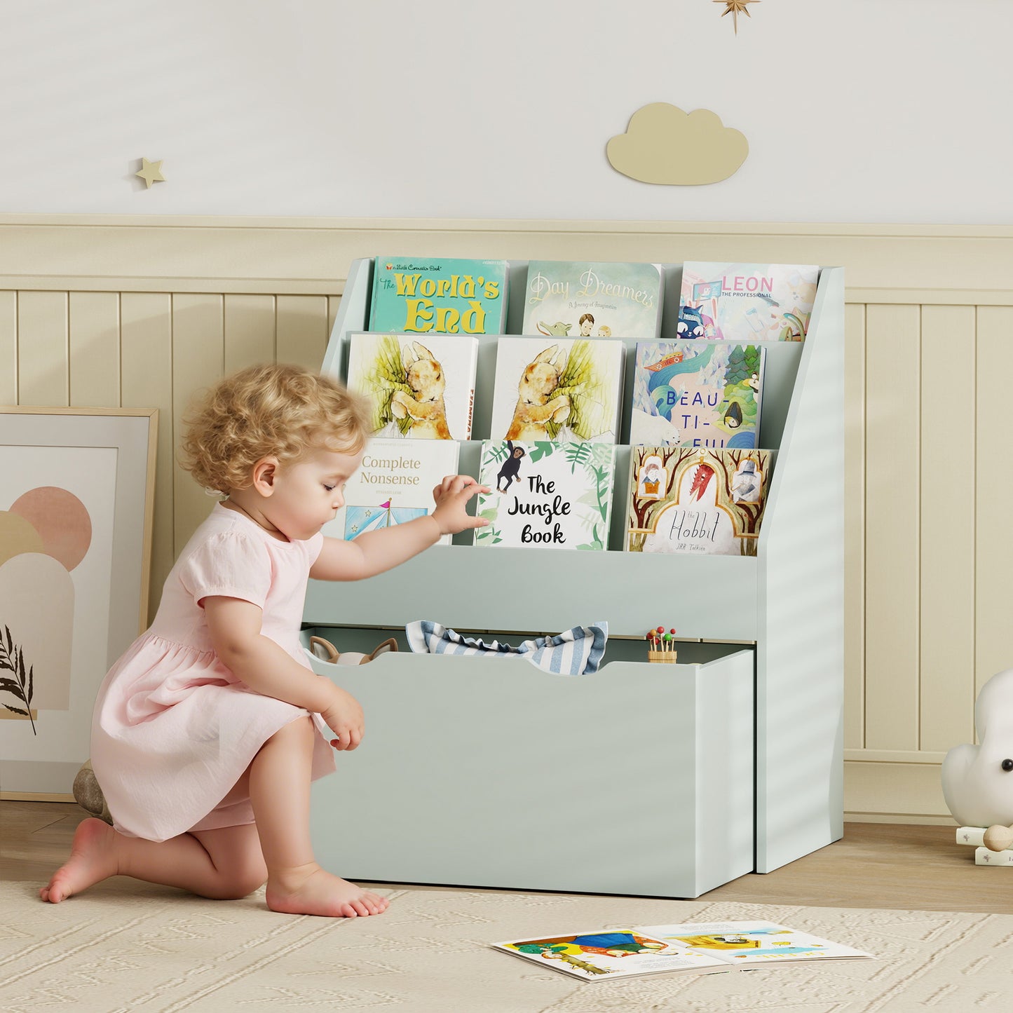 Bookcase for Kids with Shelves, Drawer, Bookcase for Bedroom, Playroom