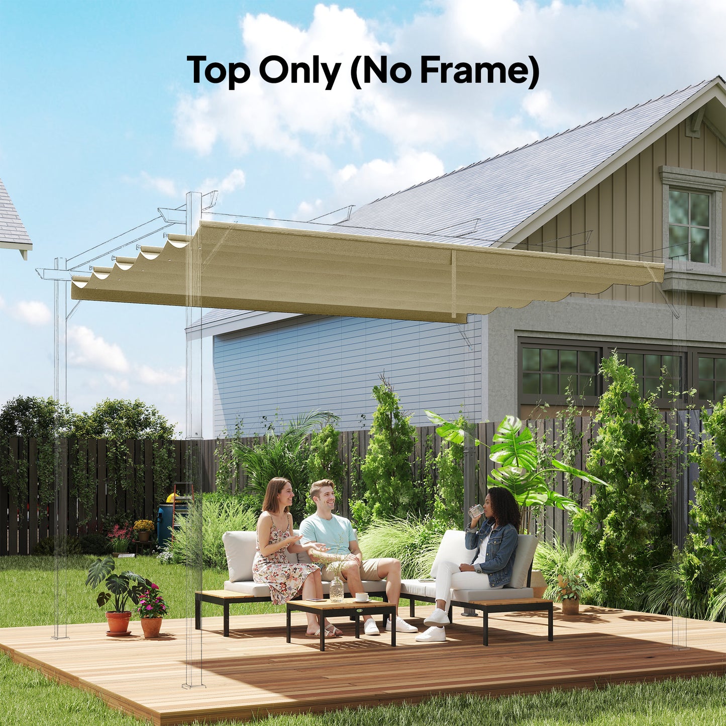 Retractable Pergola Cover, 3.5 x 2.6 m Replacement Canopy Fabric