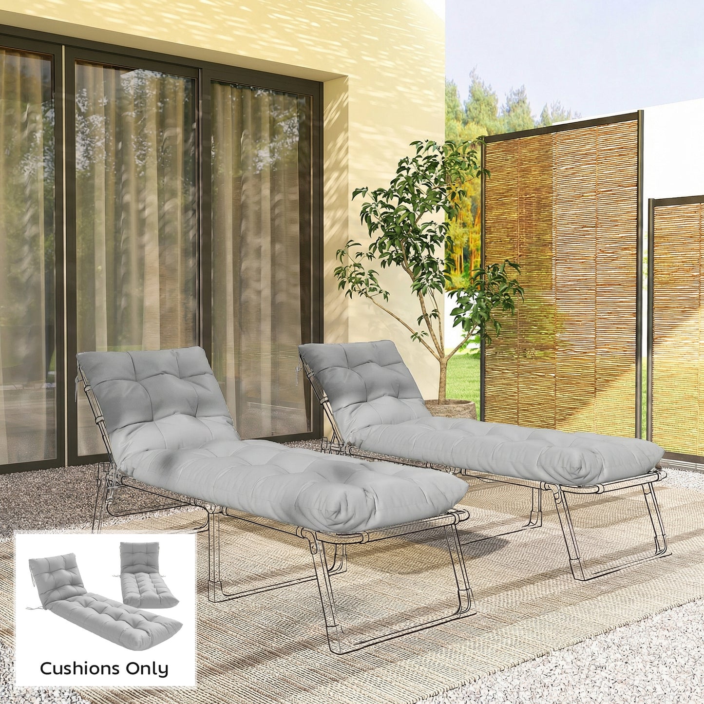 Sun Lounger Cushions Only, Garden Lounge Chair Cushions Set of 2