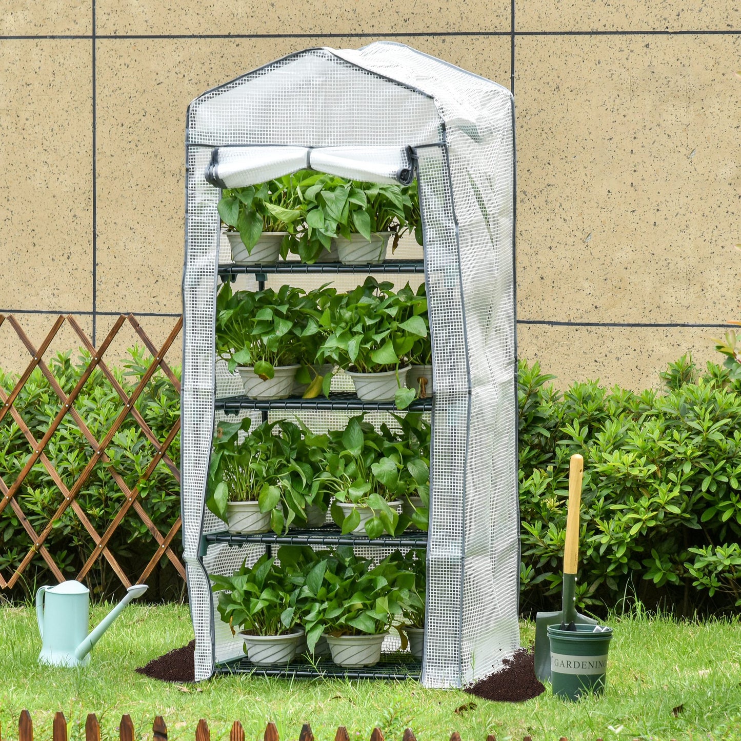 4 Tiers Mini Portable Greenhouse Compact Plant Grow Shed Metal