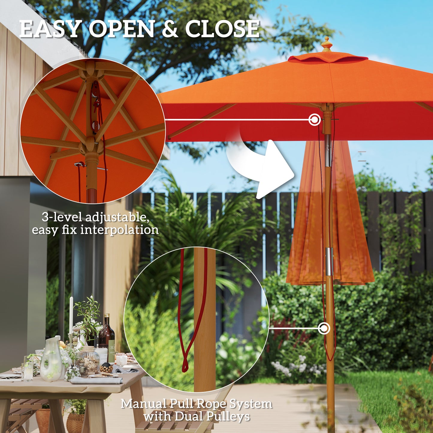 2m Tilting Wooden Pole Parasol