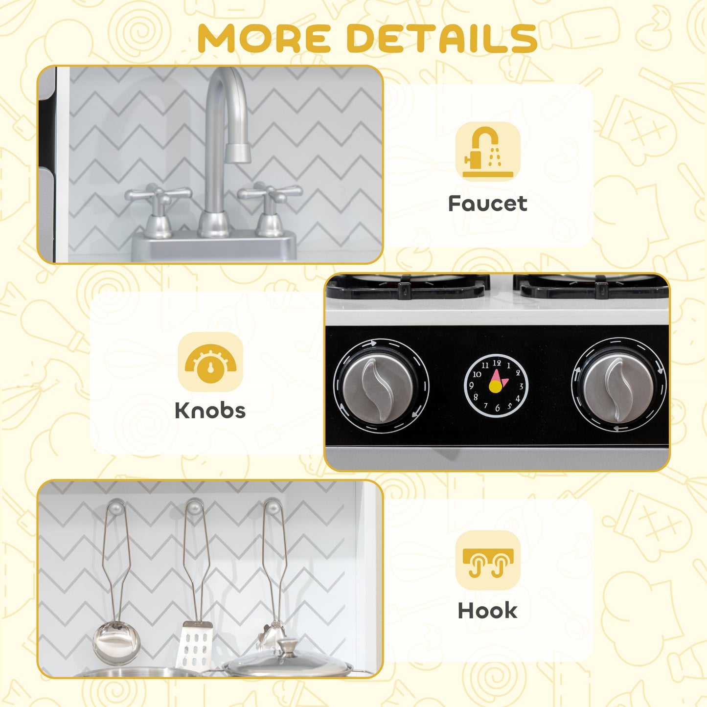 Kids Play Kitchen with Sound, Ice/Coffee Maker, Utensils, Microwave