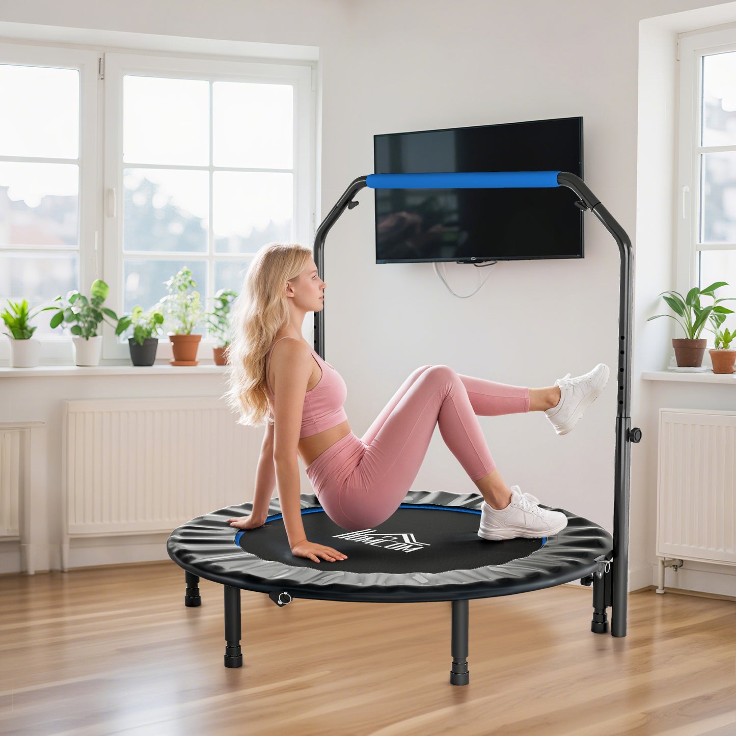 48" Foldable Mini Fitness Trampoline, with Adjustable Foam Handle