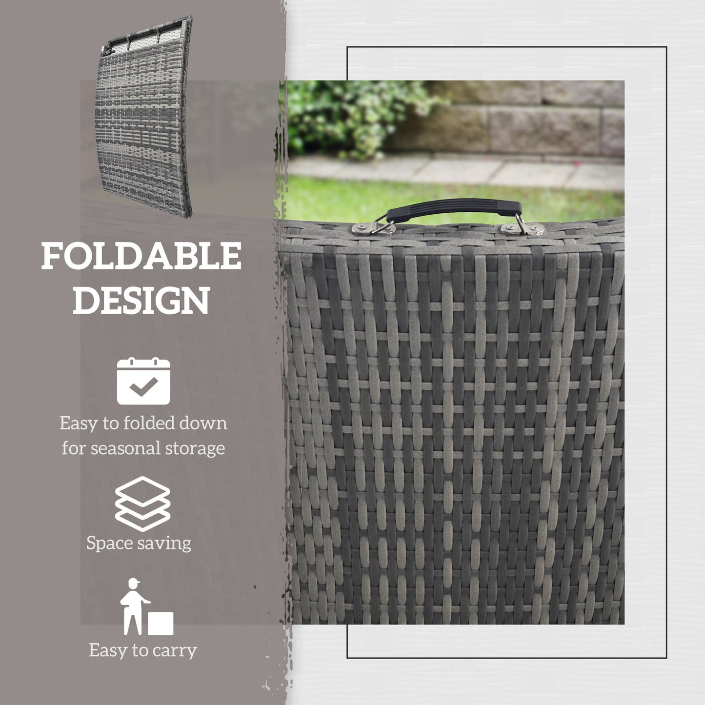 Rattan Folding Sun Lounger Outdoor Chair with Cushion and Pillow