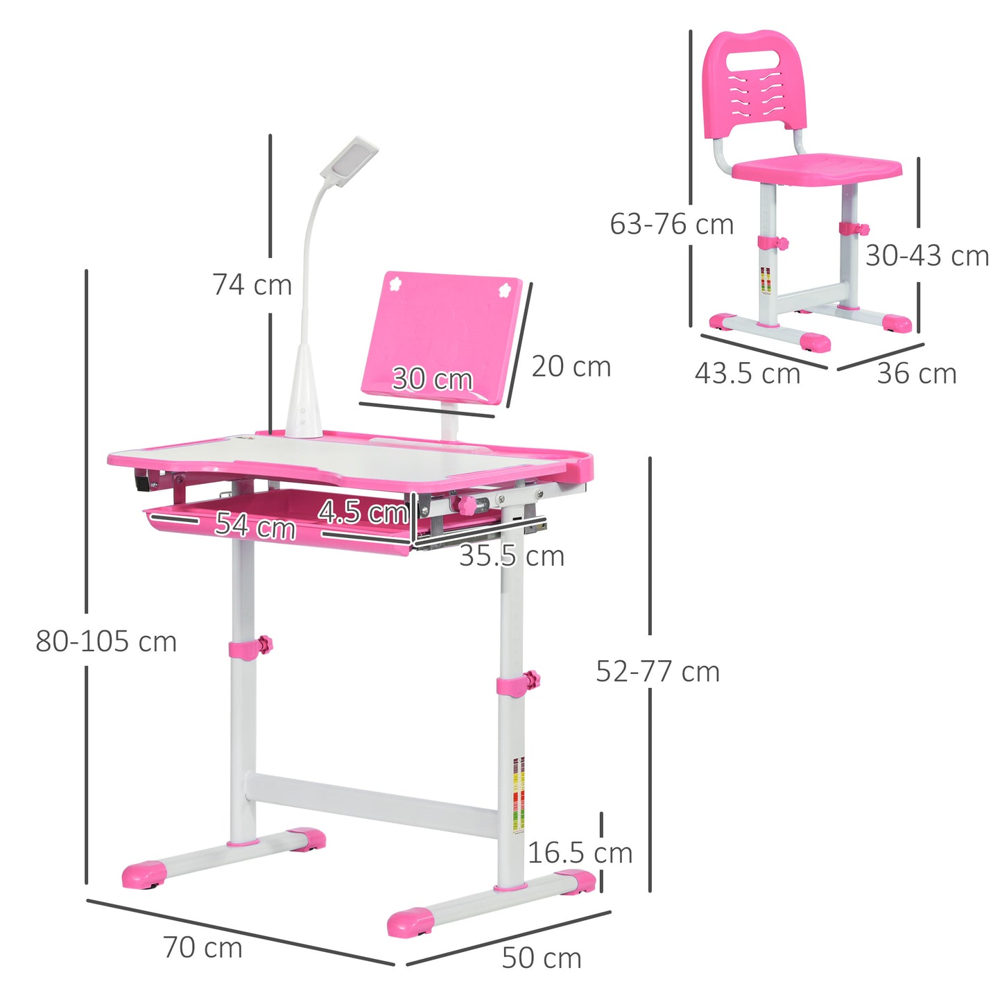 Kids Study Desk and Chair Set w/ Adjustable Height, Storage, Drawer