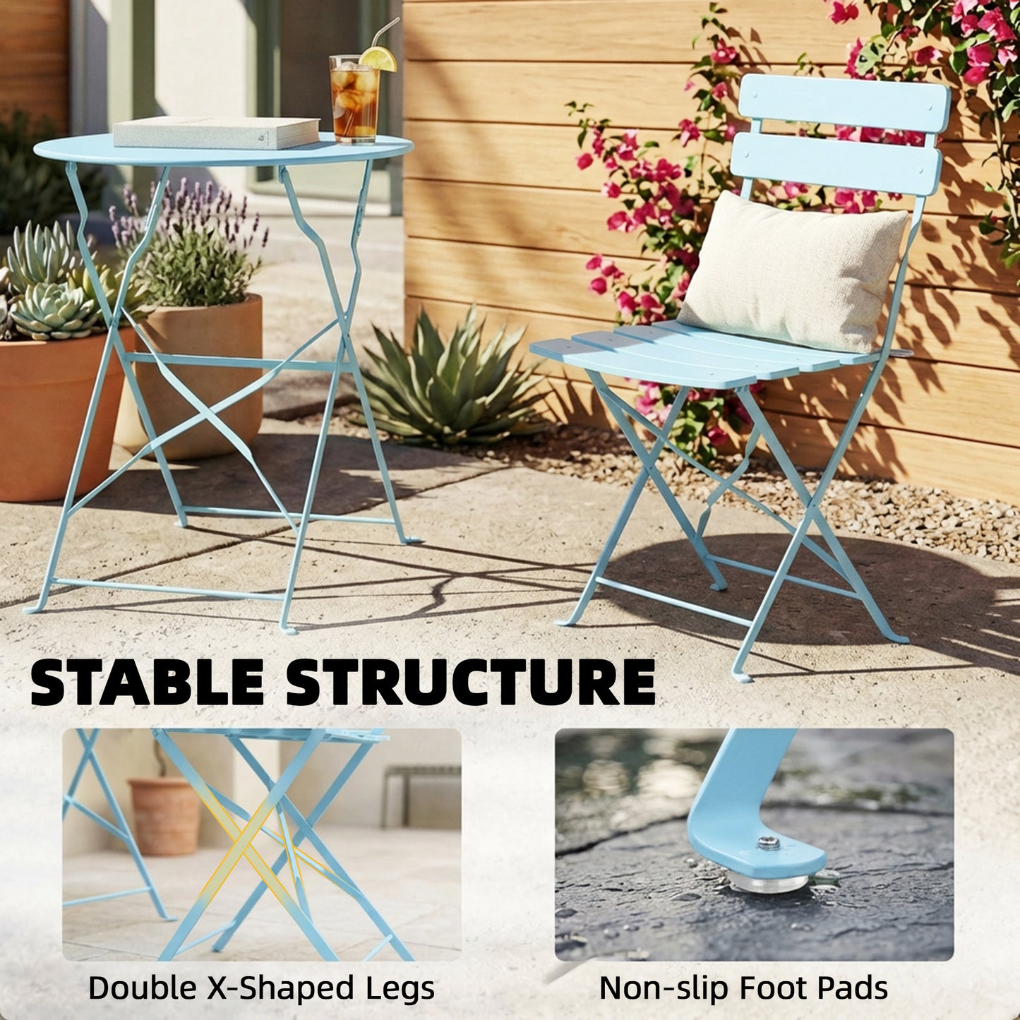 Folding Garden Bistro Set, Outdoor Round Bistro Table