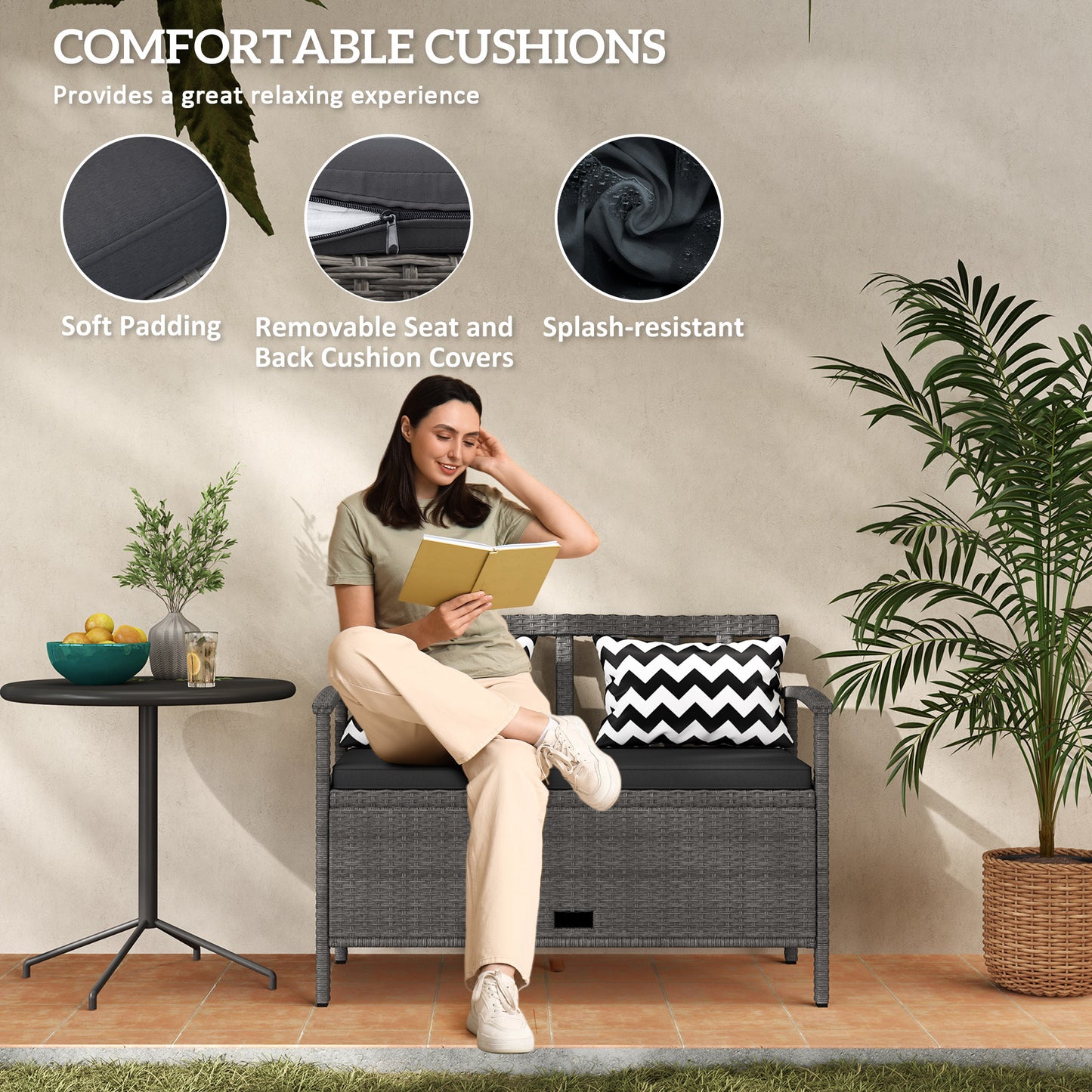 160L Storage Two-Seater Rattan Bench
