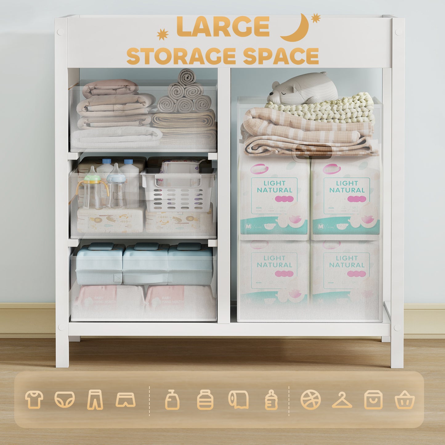 Baby Changing Unit with 4 Storage Drawers, Mat for Bedroom Nursery
