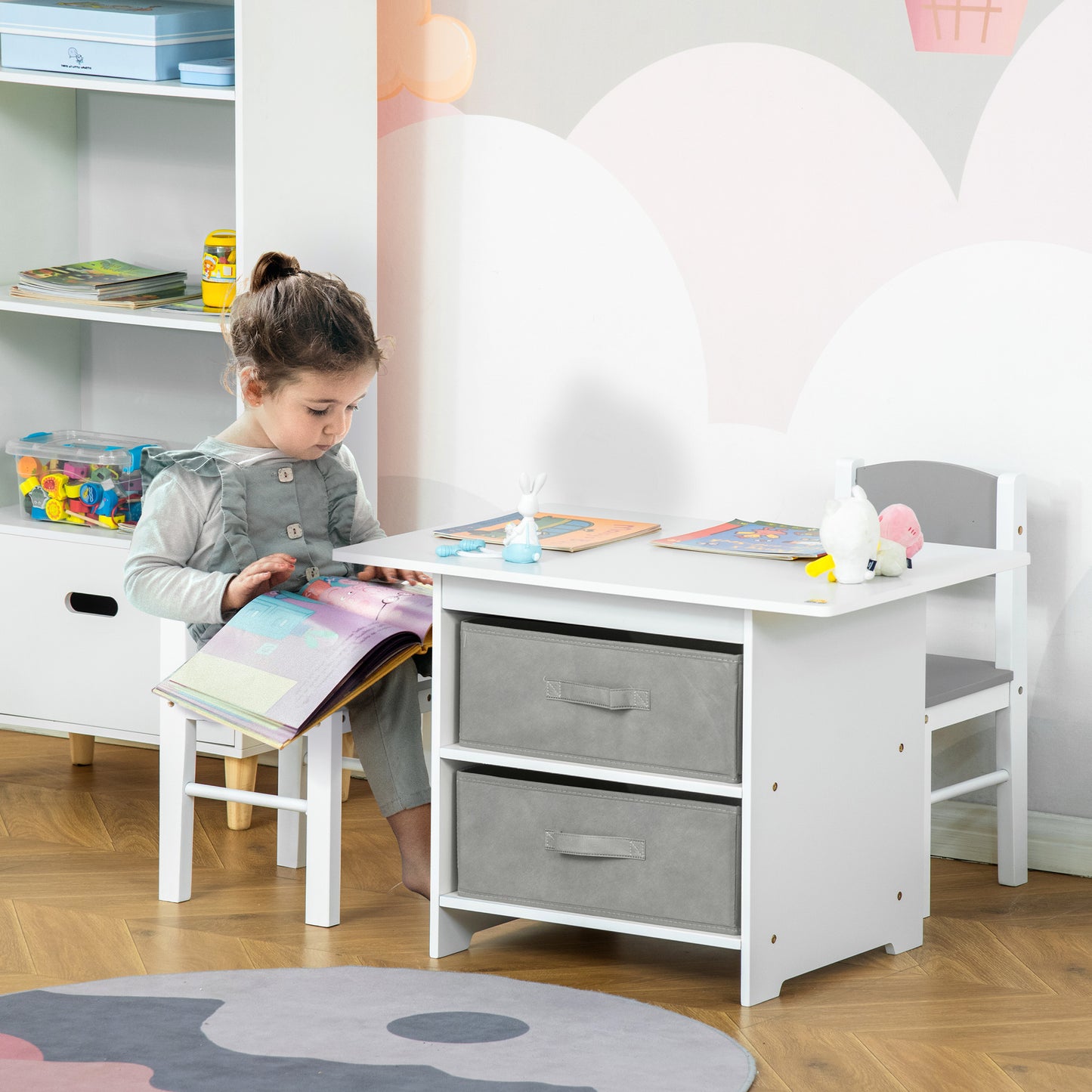 3 Pcs Kids Table & Chairs Set Mini Seating Furniture Home Playroom